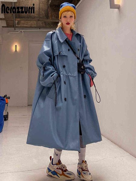 nerazzurri autumn oversized blue long leather trench coat women raglan sleeve drawstring loose casual waterproof raincoat 2022 t220810, Black
nerazzurri autumn oversized blue long leather trench coat women raglan sleeve drawstring loose casual waterproof raincoat 2022 t220810, Black