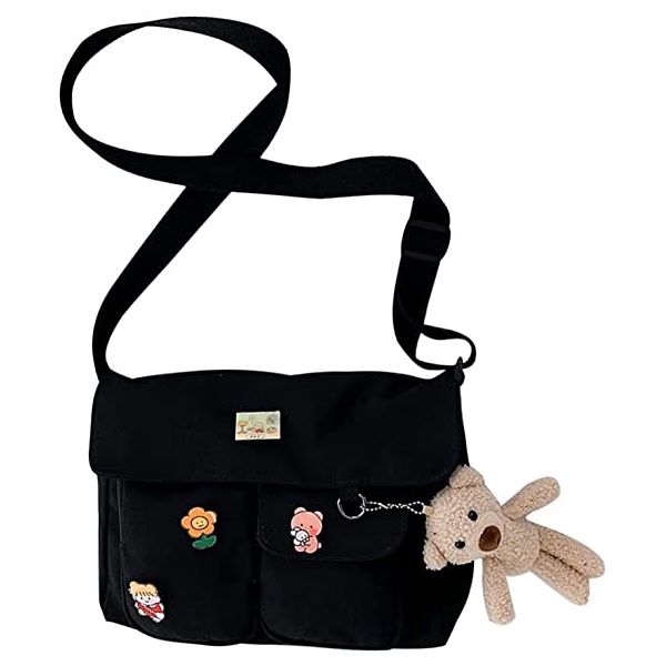 canvas crossbody bag with kawaii pins and pendent for women girls casual shoulder messenger students schoolbag 35cm
canvas crossbody bag with kawaii pins and pendent for women girls casual shoulder messenger students schoolbag 35cm