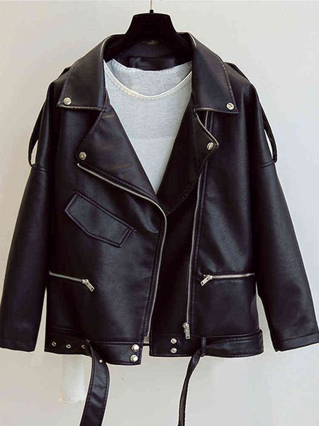 fmfssom women lapel leather jacket faux leather soft jacket moto biker coat zipper belt loose punk street windproof outwear t220810, Black
fmfssom women lapel leather jacket faux leather soft jacket moto biker coat zipper belt loose punk street windproof outwear t220810, Black