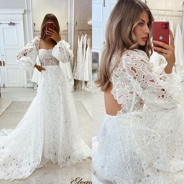 bohemian full lace wedding dress scoop neck long sleeve appliqued beach boho bridal gowns sweep train vestido de novia, White
bohemian full lace wedding dress scoop neck long sleeve appliqued beach boho bridal gowns sweep train vestido de novia, White