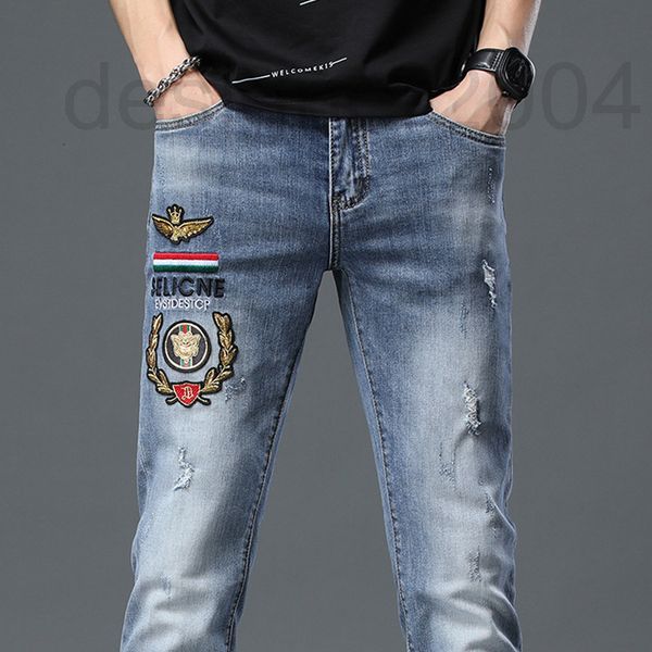 men's jeans designer outer single men's fashion brand elastic embroidery casual jeans pants european version perforated senior mqf, Blue
men's jeans designer outer single men's fashion brand elastic embroidery casual jeans pants european version perforated senior mqf, Blue