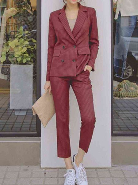 women's spring elegant casual blazer pant suits striped jacket and pencil pants 2piece set lady formal business pants suit j220813, White;black
women's spring elegant casual blazer pant suits striped jacket and pencil pants 2piece set lady formal business pants suit j220813, White;black