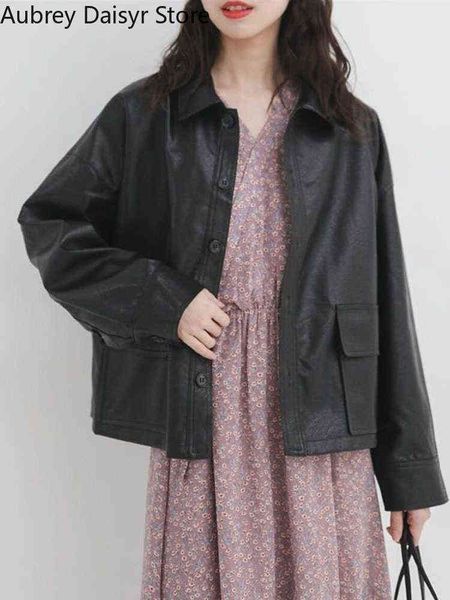 korean streetwear black leather jacket women high street loose warm winter jacket 2022 vintage casual moto biker trench coat new t220810
korean streetwear black leather jacket women high street loose warm winter jacket 2022 vintage casual moto biker trench coat new t220810