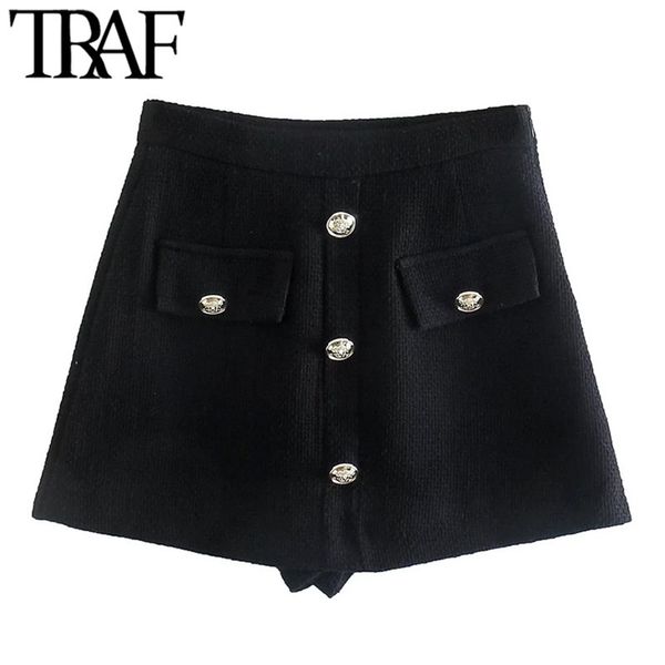 traf women fashion decorative buttons tweed shorts skirts vintage high waist side zipper female skort mujer 220317, White;black
traf women fashion decorative buttons tweed shorts skirts vintage high waist side zipper female skort mujer 220317, White;black