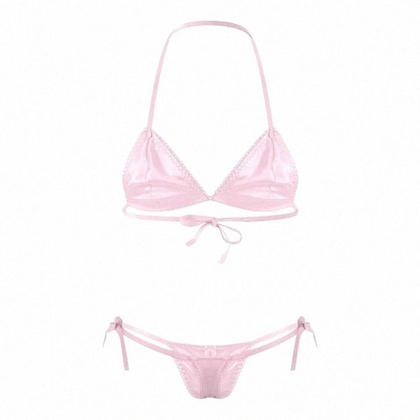 bras sets mens satin two-piece lingerie set sissy gay male underwear lace-up halter unlined wireless bra with bikini thongs nightwear z5jw#, Red;black
bras sets mens satin two-piece lingerie set sissy gay male underwear lace-up halter unlined wireless bra with bikini thongs nightwear z5jw#, Red;black