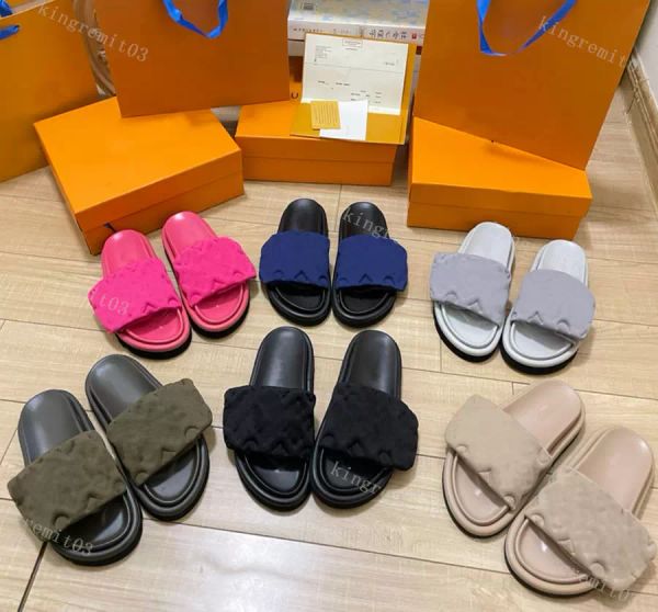 designer smooth calfskin slippers pool pillow comfort sandals velcro slides women mens slipper flat letter mules sandal rubber bottom, Black
designer smooth calfskin slippers pool pillow comfort sandals velcro slides women mens slipper flat letter mules sandal rubber bottom, Black