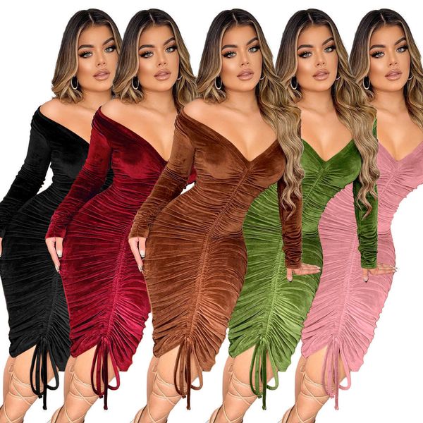 velour pleated drawstring dresses for women long sleeve slim bodycon dress designer v-neck off shoulder skirt clubwear, Black;gray
velour pleated drawstring dresses for women long sleeve slim bodycon dress designer v-neck off shoulder skirt clubwear, Black;gray