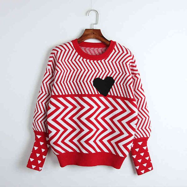 women's sweaters year red wave stripe color matching knitting love pullover women's fashion round neck long sleeve sweater pxkn, White;black
women's sweaters year red wave stripe color matching knitting love pullover women's fashion round neck long sleeve sweater pxkn, White;black