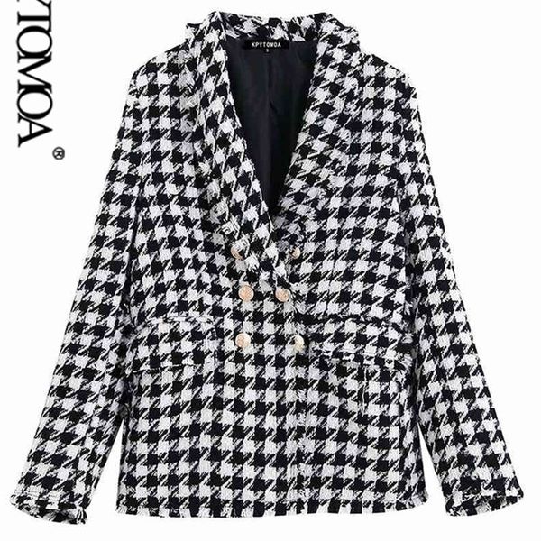 kpytomoa women fashion double breasted houndstooth tweed blazers coat vintage long sleeve frayed trim female outerwear chic 220308, White;black
kpytomoa women fashion double breasted houndstooth tweed blazers coat vintage long sleeve frayed trim female outerwear chic 220308, White;black