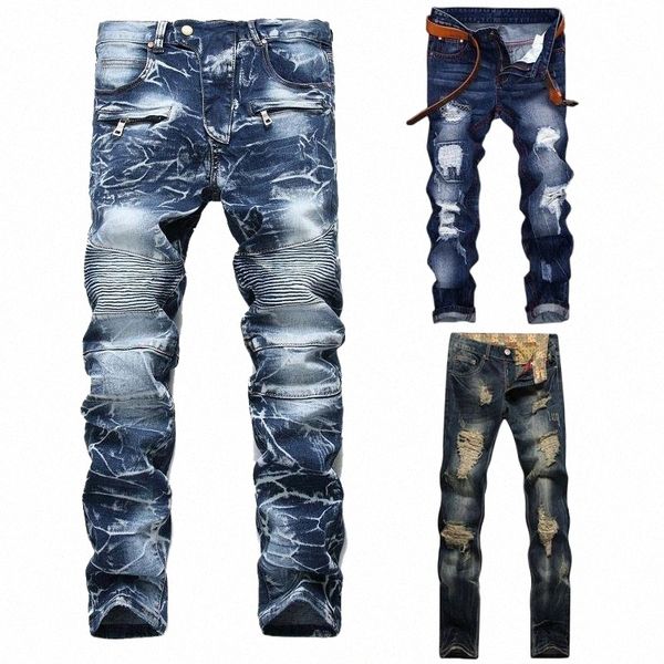 men's jeans men casual ripped washed straight slim pleated motorcycle biker pants male denim trousers plus size 42 j2cs#, Blue
men's jeans men casual ripped washed straight slim pleated motorcycle biker pants male denim trousers plus size 42 j2cs#, Blue