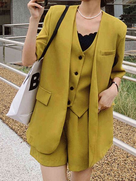 women fashion summer casual blazer shorts suit office ladies elegant business jackets two pieces set femme slim outfits new j220813, White;black
women fashion summer casual blazer shorts suit office ladies elegant business jackets two pieces set femme slim outfits new j220813, White;black