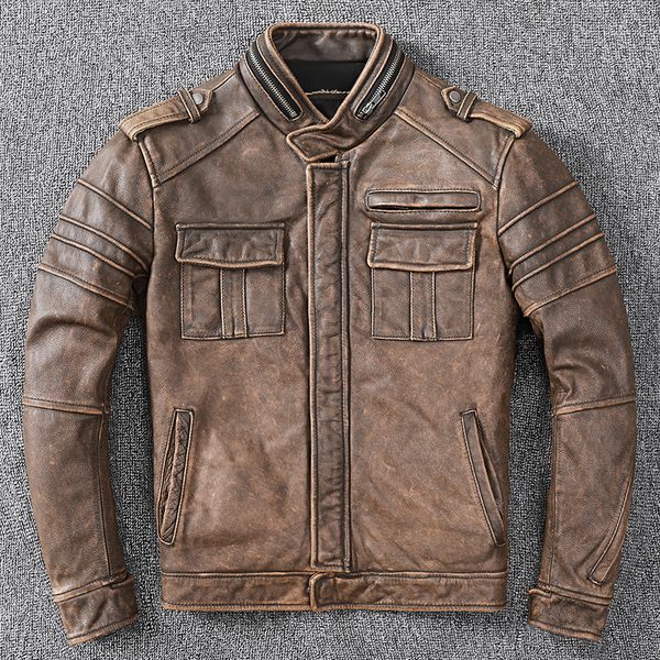 men cowhide coat male genuine leather jacket vintage style man motorcycle biker clothes thick calfskin real learher coats 220819, Black;brown
men cowhide coat male genuine leather jacket vintage style man motorcycle biker clothes thick calfskin real learher coats 220819, Black;brown