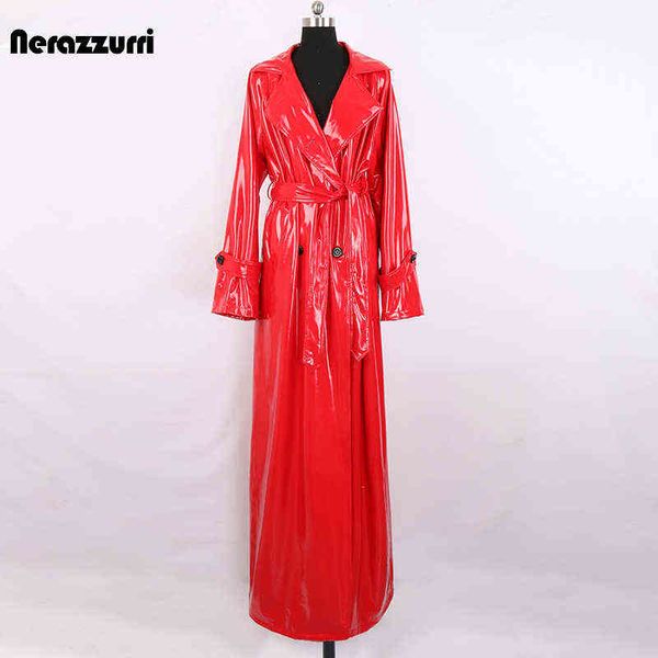 nerazzurri autumn extra long soft red reflective shiny patent leather trench coat for women double breasted maxi korean fashion t220810, Black
nerazzurri autumn extra long soft red reflective shiny patent leather trench coat for women double breasted maxi korean fashion t220810, Black
