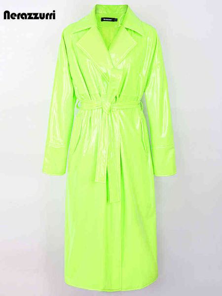 nerazzurri spring autumn long oversized bright green pink patent leather trench coat for women sashes luxury designer clothes t220810, Black
nerazzurri spring autumn long oversized bright green pink patent leather trench coat for women sashes luxury designer clothes t220810, Black