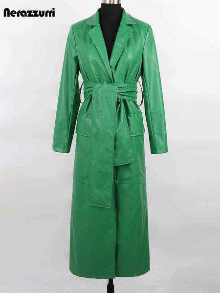 nerazzurri autumn extra long green pu leather trench coat for women belt pockets single breasted runway designer fashion 2022 t220810, Black
nerazzurri autumn extra long green pu leather trench coat for women belt pockets single breasted runway designer fashion 2022 t220810, Black