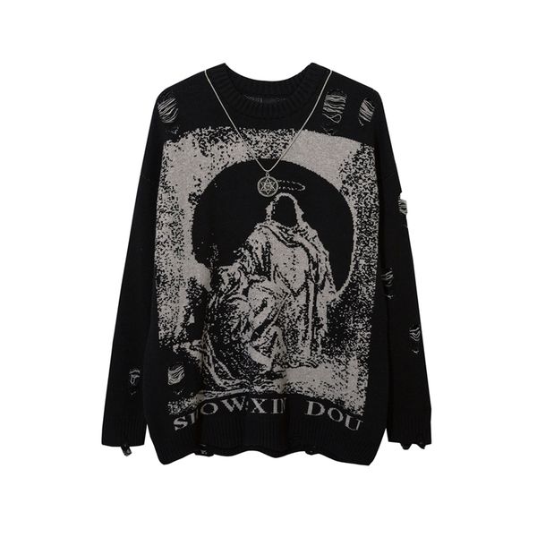 send necklace ripped oversize sweaters frayed knitted long sleeve harajuku streetwear pullovers gothic men y2k women sweater 220819, White;black
send necklace ripped oversize sweaters frayed knitted long sleeve harajuku streetwear pullovers gothic men y2k women sweater 220819, White;black
