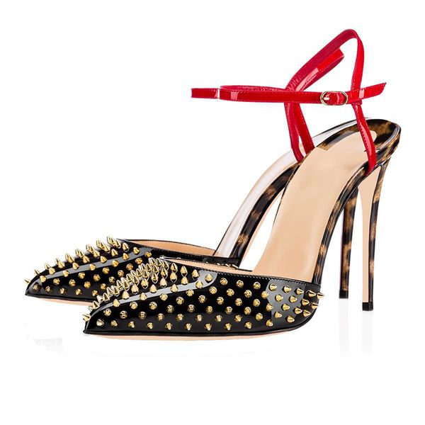 brand red bottom stiletto shoes black leopard print women full spikes pointed high heels slingback summer ankle strap sandals rivets red sol
brand red bottom stiletto shoes black leopard print women full spikes pointed high heels slingback summer ankle strap sandals rivets red sol