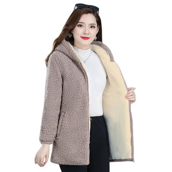 middleaged mother women's lamb wool coat fashion winter jacket women loose hooded midlength female overcoa 220819, Black
middleaged mother women's lamb wool coat fashion winter jacket women loose hooded midlength female overcoa 220819, Black