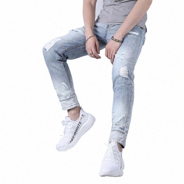 men's jeans summer men ripped slim fit ankle-length pants hip hop streetwear light blue distressed denim trousers n1cp#
men's jeans summer men ripped slim fit ankle-length pants hip hop streetwear light blue distressed denim trousers n1cp#