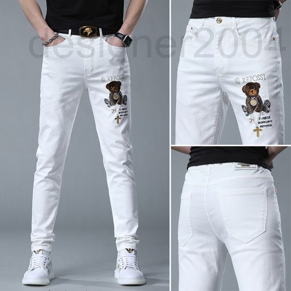 men's jeans designer embroidered jeans men's summer thin high-end fashion brand drill white elastic slim fit small foot casual pan, Blue
men's jeans designer embroidered jeans men's summer thin high-end fashion brand drill white elastic slim fit small foot casual pan, Blue