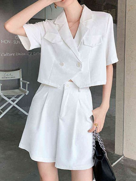 summer new elegant casual women blazer shorts suit short sleeve jackets high waist pants two pieces set femme fashion clothing j220813, White;black
summer new elegant casual women blazer shorts suit short sleeve jackets high waist pants two pieces set femme fashion clothing j220813, White;black