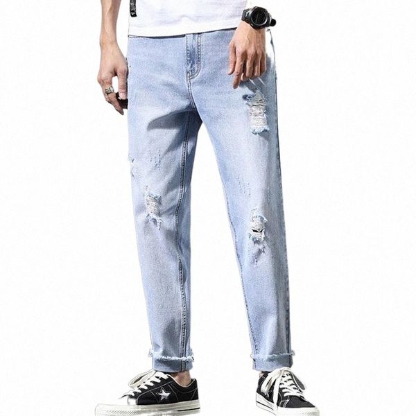 spring and summer ripped jeans men korean trend sub-season wild denim trousers light-colored pants men's j3t8#, Blue
spring and summer ripped jeans men korean trend sub-season wild denim trousers light-colored pants men's j3t8#, Blue