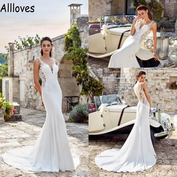 boho beach satin mermaid wedding gowns for brides fashion v neck lace appliqued garden bridal dress court train see through back modern robe, White
boho beach satin mermaid wedding gowns for brides fashion v neck lace appliqued garden bridal dress court train see through back modern robe, White