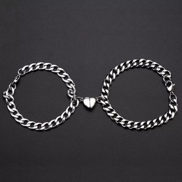 2pcs punk silver strand color cuba chain couple bracelet for women romantic magnet men paired things fashion jewelry loverss, Black
2pcs punk silver strand color cuba chain couple bracelet for women romantic magnet men paired things fashion jewelry loverss, Black