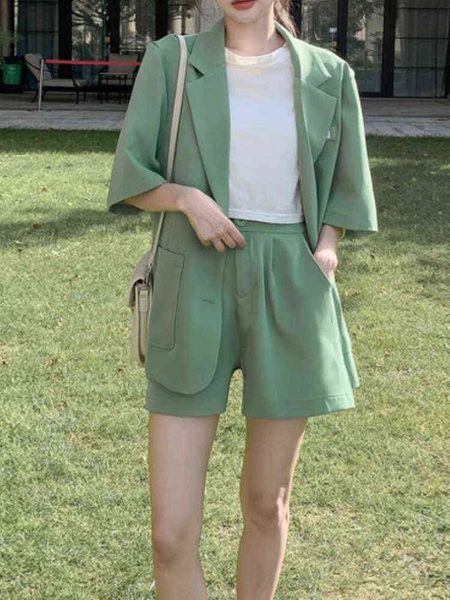 women summer elegant blazer suit with shorts fashion korean casual jacket j220813, White;black
women summer elegant blazer suit with shorts fashion korean casual jacket j220813, White;black