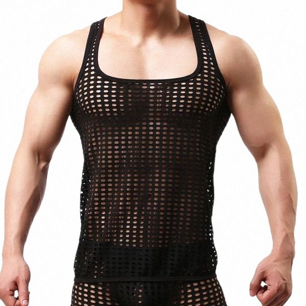 men' tank fashion men mesh hollow out o neck sleeveless party vests see through clothing p44b#, White;black
men' tank fashion men mesh hollow out o neck sleeveless party vests see through clothing p44b#, White;black