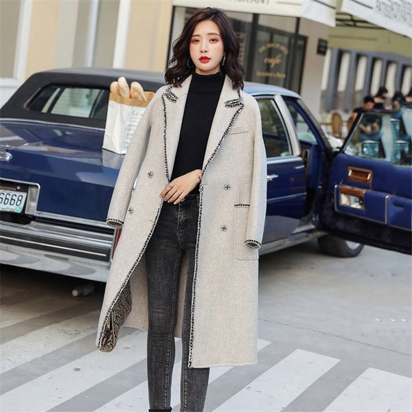 women white woolen jacket turndown collar turn down neck pockets coat elegant long sleeve long outerwear 220819, Black
women white woolen jacket turndown collar turn down neck pockets coat elegant long sleeve long outerwear 220819, Black