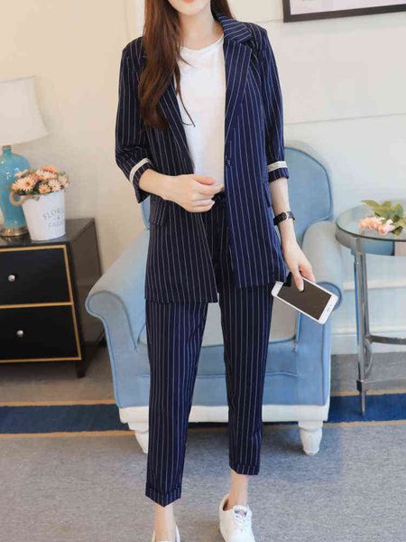 spring casual elegant stripe women blazer pantsuit long sleeve jackets pencil pants 2 piece set femme fashion pants suits j220813, White;black
spring casual elegant stripe women blazer pantsuit long sleeve jackets pencil pants 2 piece set femme fashion pants suits j220813, White;black
