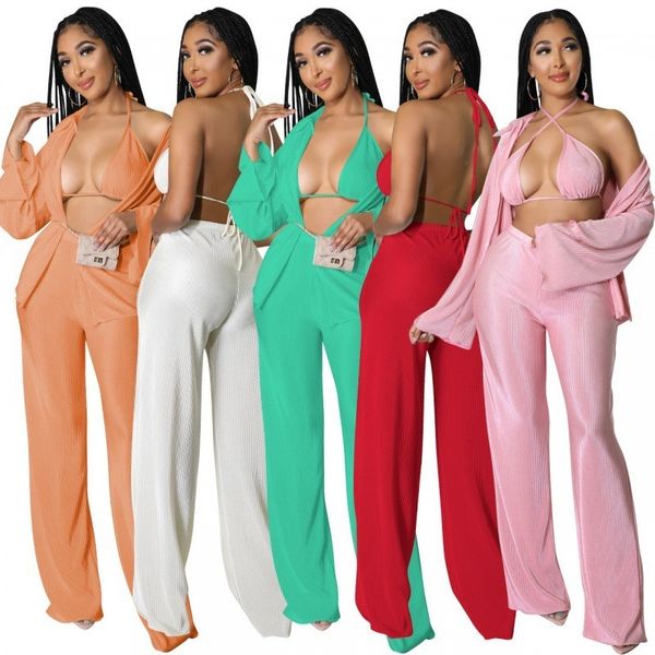 women's fall three piece set fashion pants suit 2022 autumn pleated cardigan outfits sets, White
women's fall three piece set fashion pants suit 2022 autumn pleated cardigan outfits sets, White