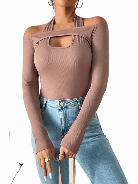 halter neck rib-knit m3aj#, White
halter neck rib-knit m3aj#, White