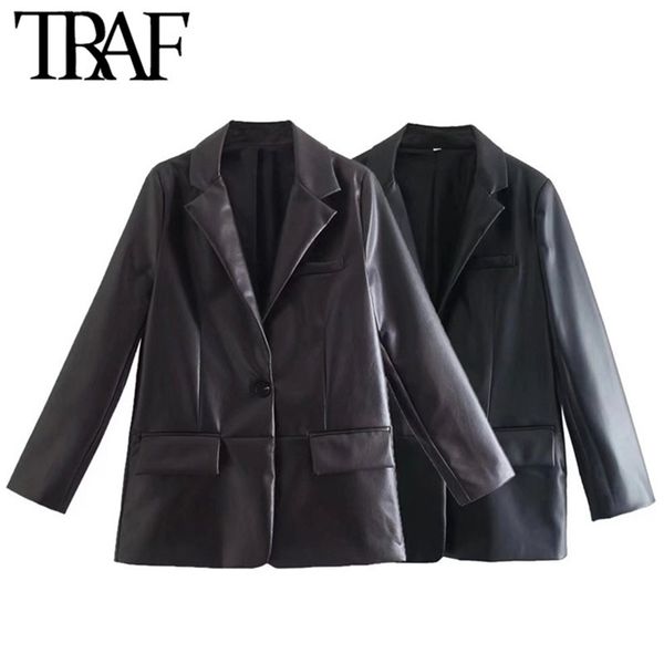 traf women fashion front button faux leather blazer coat vintage long sleeve flap pockets female outerwear chic veste femme 220308, White;black
traf women fashion front button faux leather blazer coat vintage long sleeve flap pockets female outerwear chic veste femme 220308, White;black