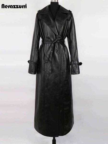 nerazzurri spring autumn extra long waterproof black soft pu leather trench coat for women belt floor length luxury overcoat t220810
nerazzurri spring autumn extra long waterproof black soft pu leather trench coat for women belt floor length luxury overcoat t220810