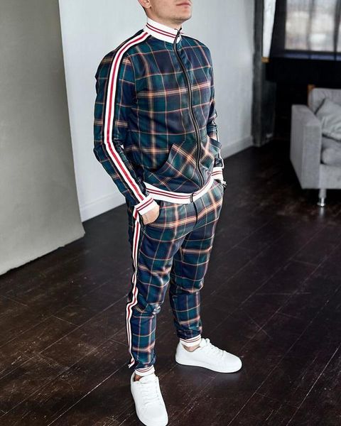 men tracksuit men's sets twopiece striped lattice suit zipper jacketfashion small trouser slim classic sportswear 220819, Gray
men tracksuit men's sets twopiece striped lattice suit zipper jacketfashion small trouser slim classic sportswear 220819, Gray