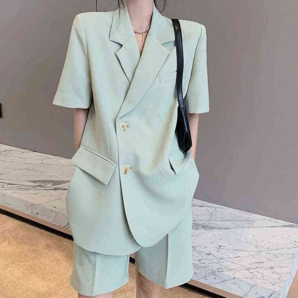 fashion office lady blazers short suit 2 piece casual women summer female jacket outfit set j220813, White;black
fashion office lady blazers short suit 2 piece casual women summer female jacket outfit set j220813, White;black
