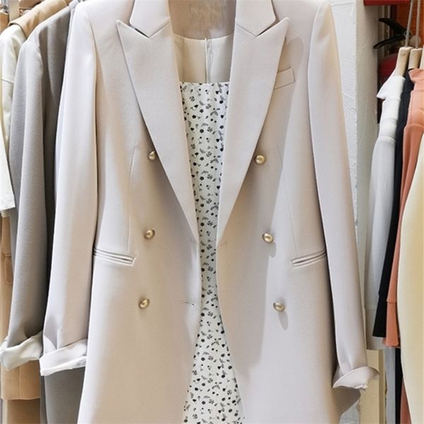 ly varey lin spring autumn vintage women long sleeve solid blazer office ladies notched collar double breasted 220819, Black;brown
ly varey lin spring autumn vintage women long sleeve solid blazer office ladies notched collar double breasted 220819, Black;brown