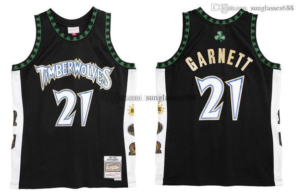 garnett stitched kevin hof jersey mitchell & ness 1995-2016 mesh hardwoods classics retro basketball jerseys men, Black
