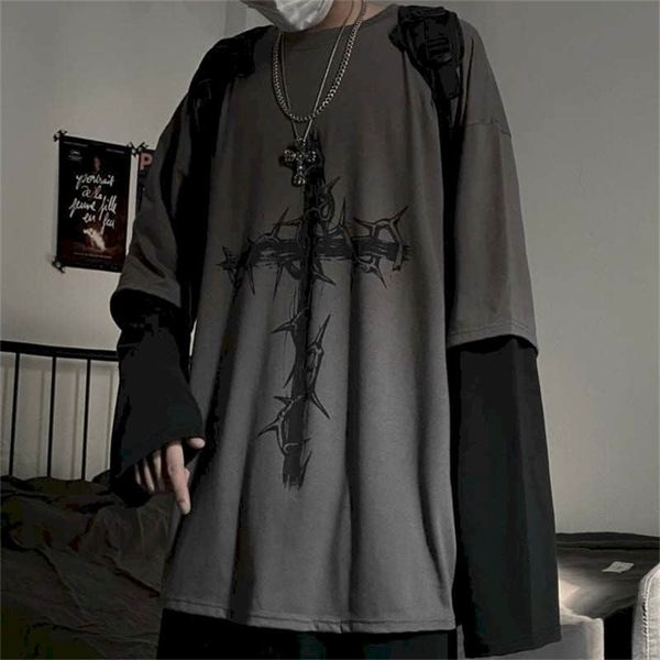 t-shirt cross of thorns fake two-piece for men women long-sleeved dark hip-hop loose large size autumn trend simplicity 220818, White;black
t-shirt cross of thorns fake two-piece for men women long-sleeved dark hip-hop loose large size autumn trend simplicity 220818, White;black