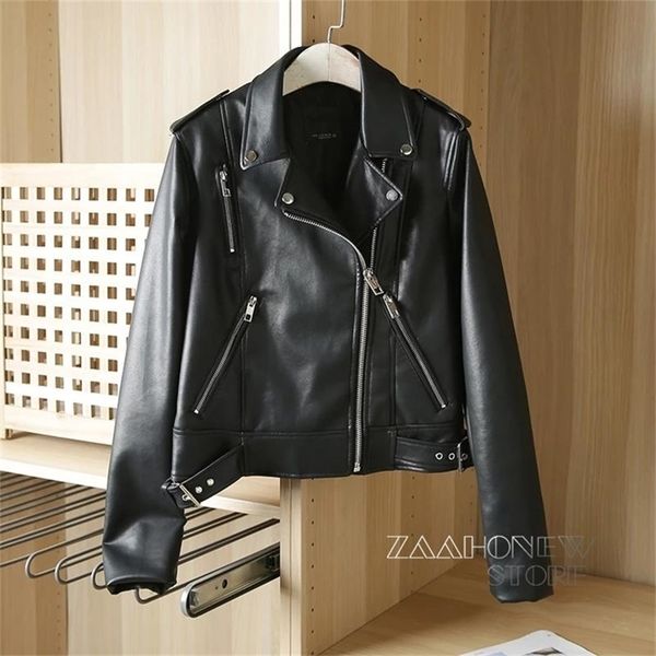 zaaho autumn winter women black faux leather jacket fashion solid zipper biker coat female 220819, Black;brown
zaaho autumn winter women black faux leather jacket fashion solid zipper biker coat female 220819, Black;brown