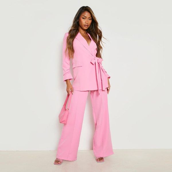 pink women suits peaked lapel office lady tuxedos with belt female business suit evening formal blazers 2 pieces set jacket and loose pants, Black;gray
pink women suits peaked lapel office lady tuxedos with belt female business suit evening formal blazers 2 pieces set jacket and loose pants, Black;gray