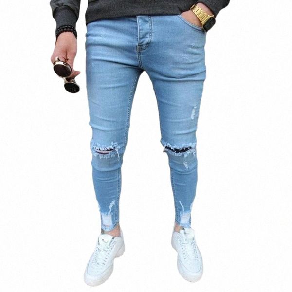 men's jeans mens solid color 2022 fashion slim pencil pants casual hole ripped design streetwearmen's d4qq#, Blue 
men's jeans mens solid color 2022 fashion slim pencil pants casual hole ripped design streetwearmen's d4qq#, Blue