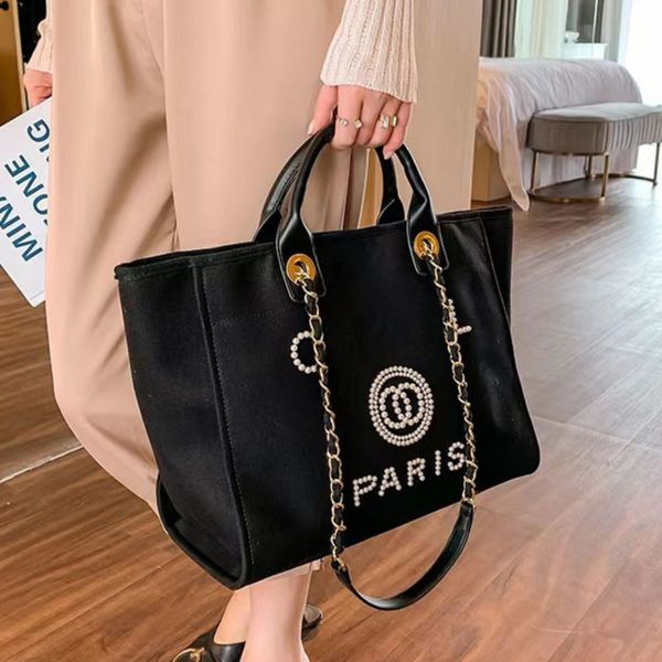 classic luxury women's evening bags brand ch handbags pearl tote canvas beach bag designers female portable shoulder large capacity big, Black;red
classic luxury women's evening bags brand ch handbags pearl tote canvas beach bag designers female portable shoulder large capacity big, Black;red