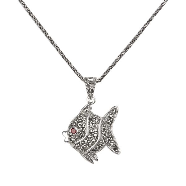 pendant necklaces for women vintage marcasite fish with red eyes elegant jewelry accessories, Silver
pendant necklaces for women vintage marcasite fish with red eyes elegant jewelry accessories, Silver