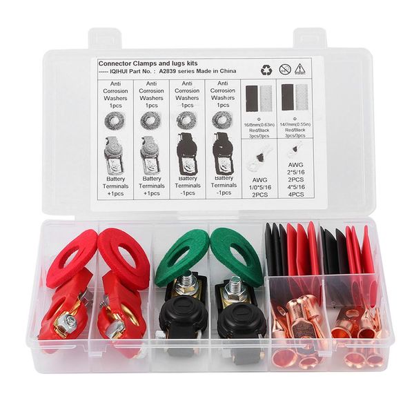 universal battery terminal clamps wire lugs heat shrink pipe assortment kit for car truck boat
universal battery terminal clamps wire lugs heat shrink pipe assortment kit for car truck boat