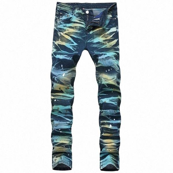 men's jeans mcikkny fashion painted denim trousers straight slim fit casual jean pants for male washed size 29-421 77lx#, Blue
men's jeans mcikkny fashion painted denim trousers straight slim fit casual jean pants for male washed size 29-421 77lx#, Blue