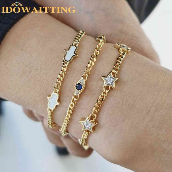 bangle designer wholesale fashion hamsa hand evil eye star charm women jewelry gold color 3mm cuban link chain geometric rectangle cz bracel, Black
bangle designer wholesale fashion hamsa hand evil eye star charm women jewelry gold color 3mm cuban link chain geometric rectangle cz bracel, Black