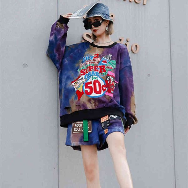 2pcs set tie dye printed casual kit women high street autumn suit o-neck sweatshirts short trousers, Black
2pcs set tie dye printed casual kit women high street autumn suit o-neck sweatshirts short trousers, Black